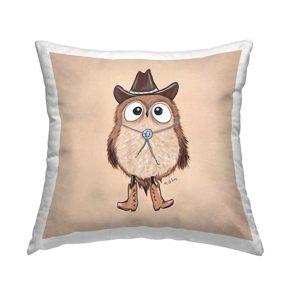 Stupell Industries Western Cowboy Owl Brown Print Polyester 18 in. x 18 in. Throw Pillow