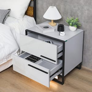Modern LED 2-Drawer Gray and Black Nightstand 21.7 in. H x 21.7 in. W x 17.7 in. D with Motion Sensor Light
