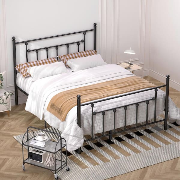 54 in. W Black Full Size Bed Frame, Heavy Duty Metal Platform, Premium Steel Slat With Headboard and Footboard
