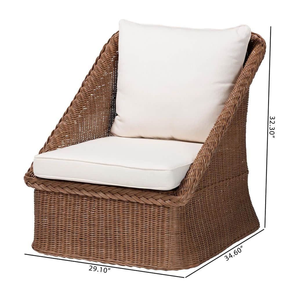 Handcrafted Brown Rattan Accent Chair Set with Cushions
