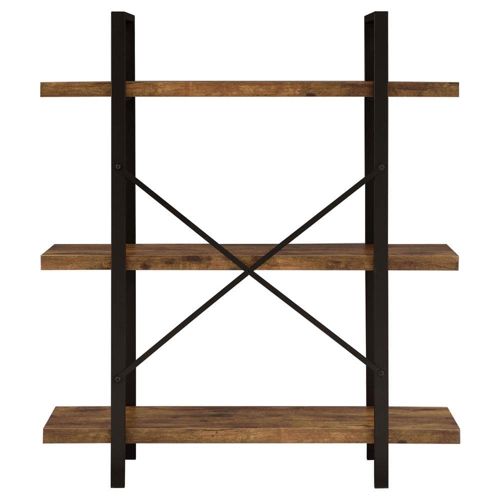 Transitional Black and Brown Wood 3-Shelf Bookcase