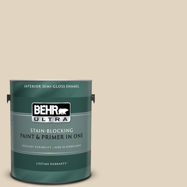 BEHR ULTRA 1 gal. #UL160-13 Wax Sculpture Semi-Gloss Enamel Interior Paint and Primer in One