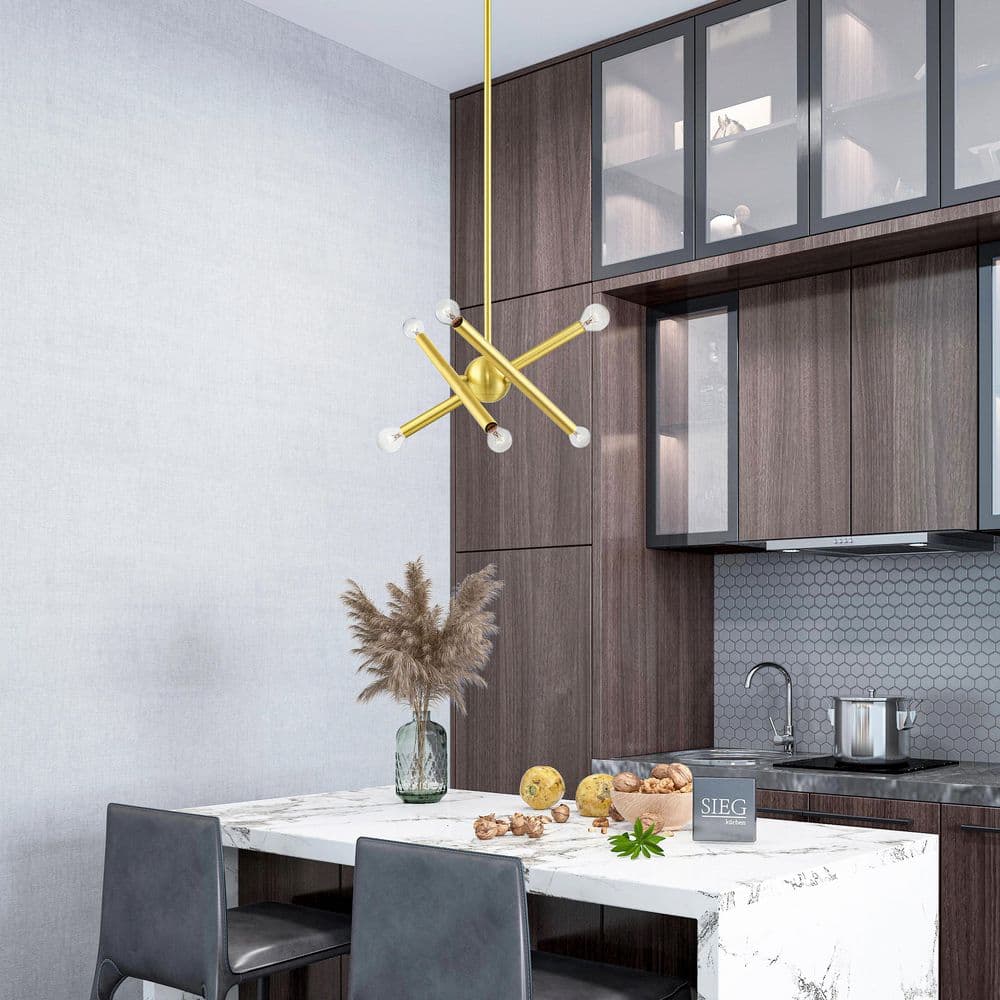 Soho Satin Brass Mini Sputnik 6-Light Chandelier