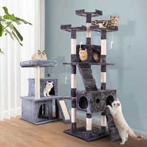 67 in. and 34 in. H Multi-Level Cat Tree with Kitten Activity Center Plush Perch