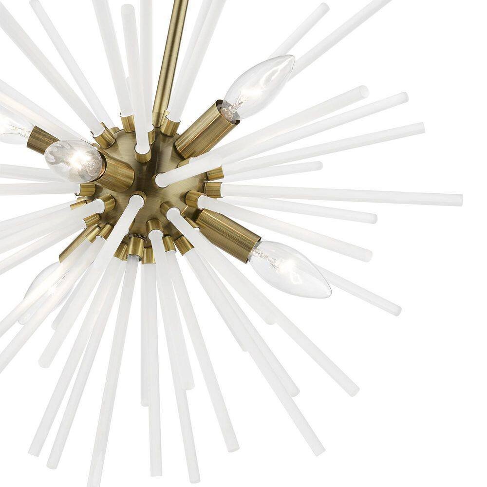 Uptown Antique Brass 6-Light Pendant with Acid Etched Rods