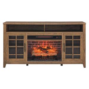 55 in. TV Media Stand with Electric Fireplace KD Inserts Heater in Reclaimed Barnwood Color