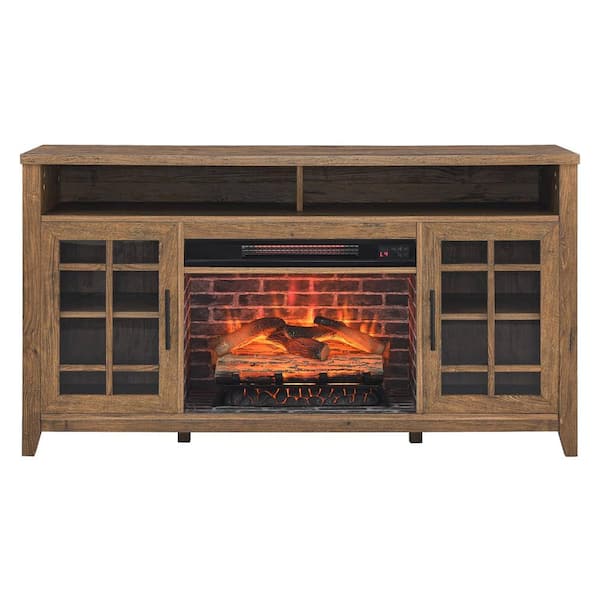 55 in. Embedded Wall Mount Electric Fireplace TV Media Stand in Reclaimed Barnwood Color