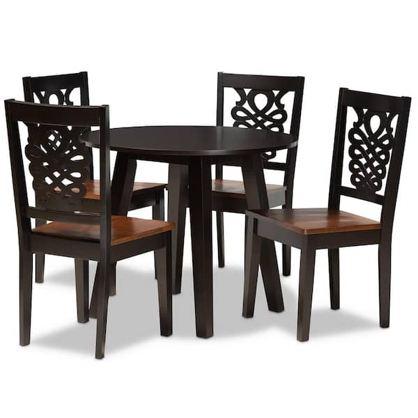 Baxton Studio Mina 5-Piece Dark Brown and Walnut Brown Dining Set