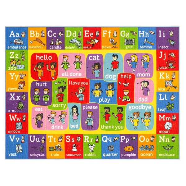 Multi-Color Kids Children Bedroom ABC Alphabet ASL Sign Language Educational Learning 5 ft. x 7 ft. Area Rug