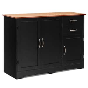 Black Wood 43.5 in. Buffet Sideboard Kitchen Cupboard Storage Cabinet with 2-Drawers and 3-Doors