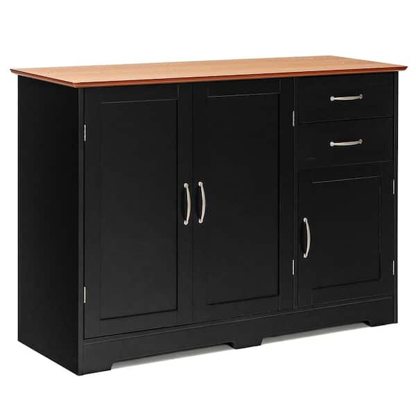 Costway Black Wood 43.5 in. Buffet Sideboard Kitchen Cupboard Storage Cabinet with 2-Drawers and 3-Doors