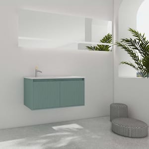35.8 in. W x 18.2 in. D x 18.2 in. H Floating Bath Vanity in Green with 1 White Drop-Shaped Sink Resin Top