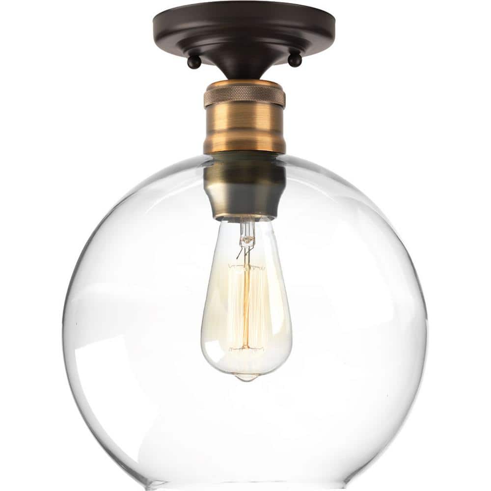 Antique Bronze Globe Flush Mount Light with Glass Shade
