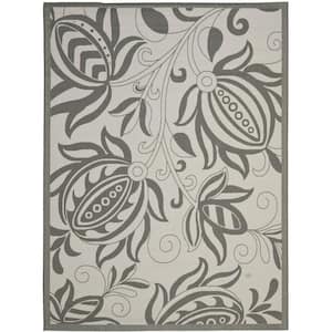 Courtyard Light Gray/Anthracite 9 ft. x 12 ft. Floral Indoor/Outdoor Patio  Area Rug
