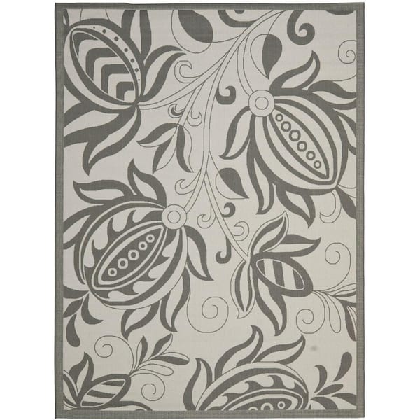 SAFAVIEH Courtyard Light Gray/Anthracite 9 ft. x 12 ft. Floral Indoor/Outdoor Patio  Area Rug