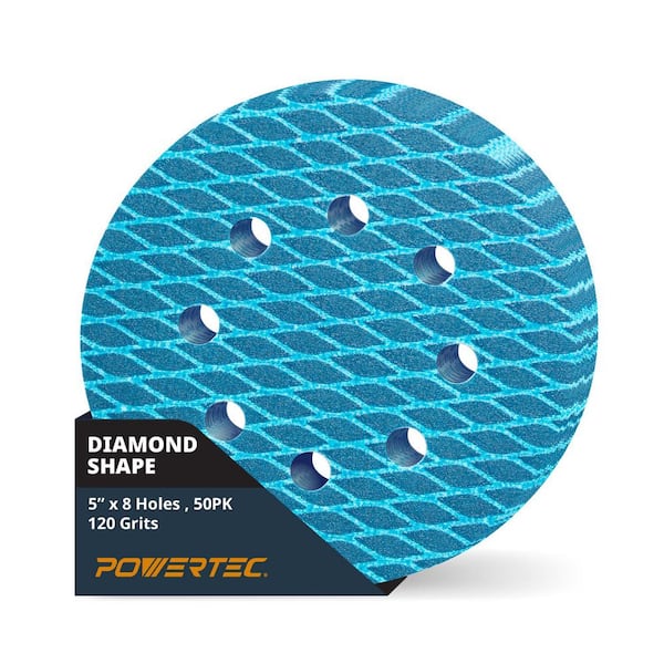 5 in. 8-Hole Hook and Loop Diamond Shaped 120 Grit J-Weight Cloth Backing Sanding Discs for Random Orbital Sanders, 50PK