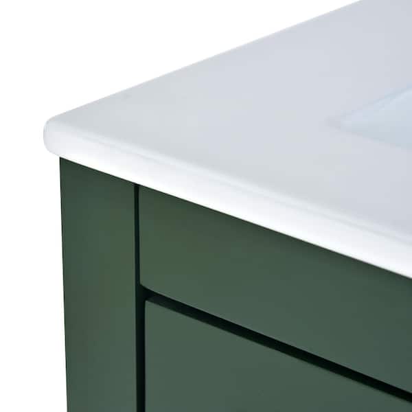 24in. Freestanding Single Sink Green Bath Vanity with White Ceramic Top