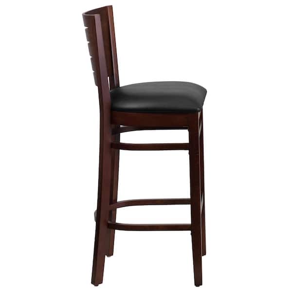 31.5 in. Black Vinyl Seat/Walnut Wood Frame Bar Stool
