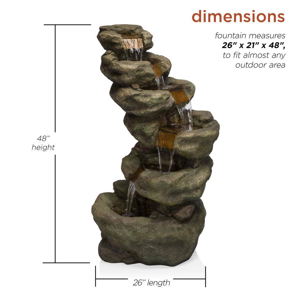 48" Dark Moss Green Multi-Tier Resin Outdoor Waterfall Fountain with LED Lights