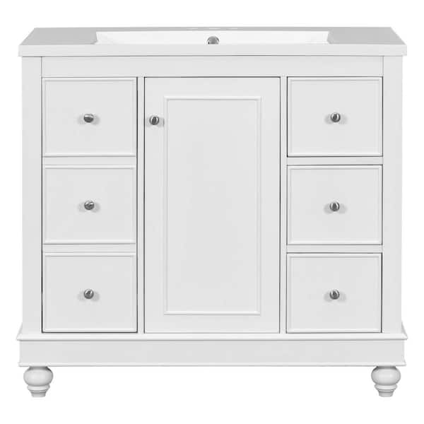 Boosicavelly 36.0 in. W x 18.0 in. D x 33.87 in. H Single Sink Freestanding Bath Vanity in White with White Resin Top