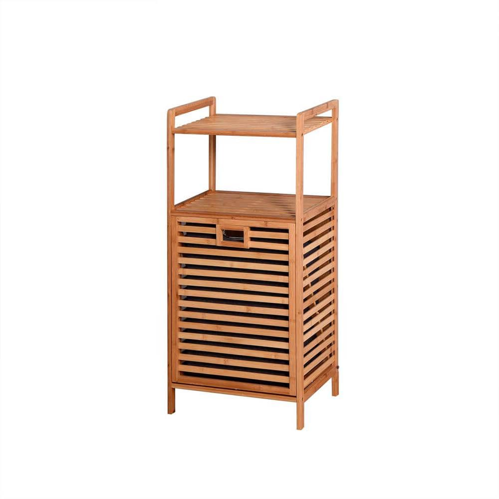 Mahe Slim Storage Cabinet Bamboo-Wood - Freestanding 2-Door Linen Tower with 2-Tier Shelf