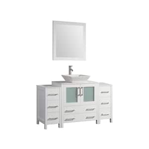 Ravenna 54 in. W Bathroom Vanity in White with Single Basin in White Engineered Marble Top and Mirror