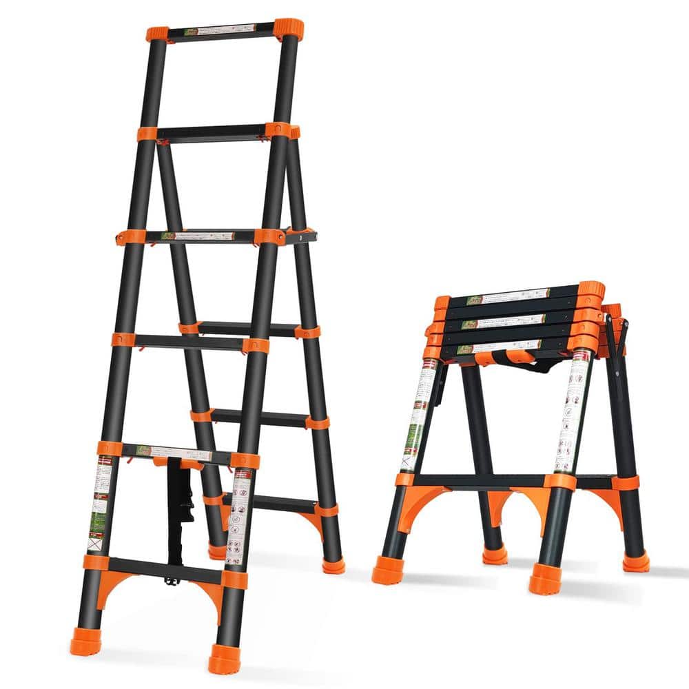 54 in.+ 65 in. 330 lb. A-Frame Aluminum Telescopic Ladder, Adjustable Porta