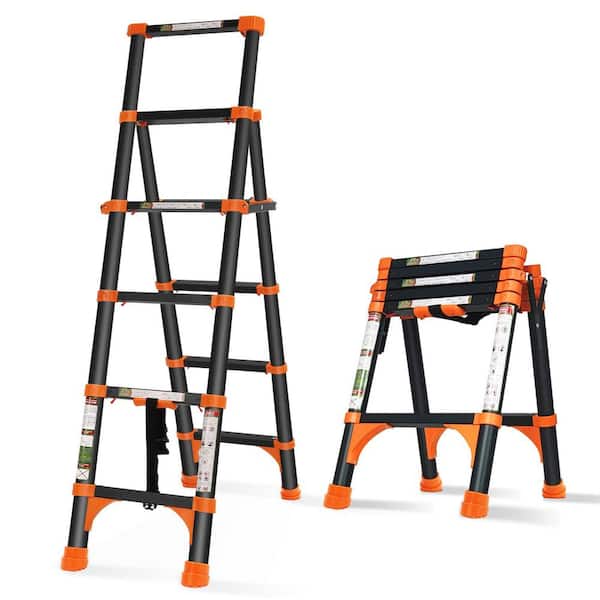 Angel Sar 54 in.+ 65 in. 330 lb. A-Frame Aluminum Telescopic Ladder, Adjustable Portable Extension Ladder for Home or RV Work