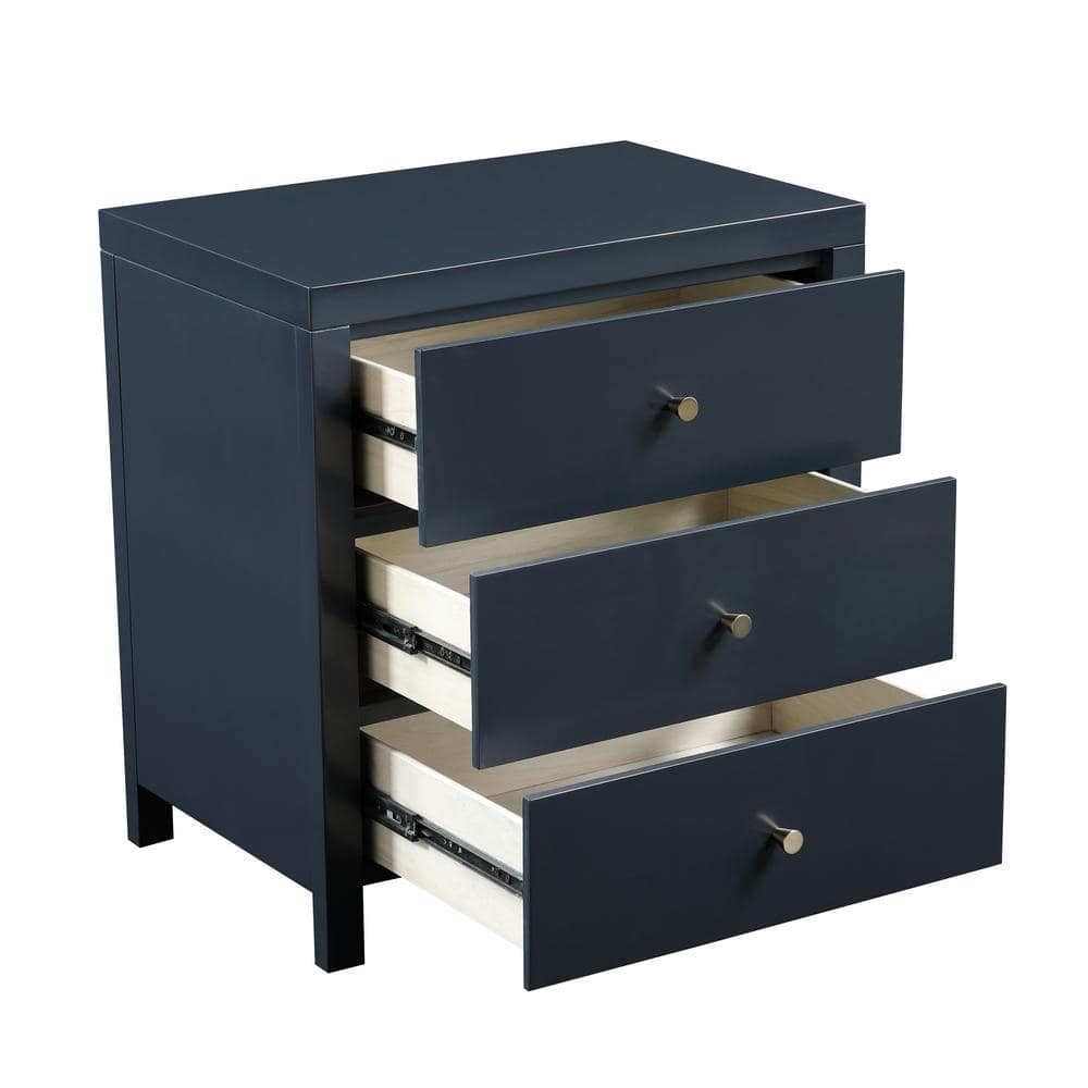 Nolan Midnight Blue 3-Drawer Wood Nightstand