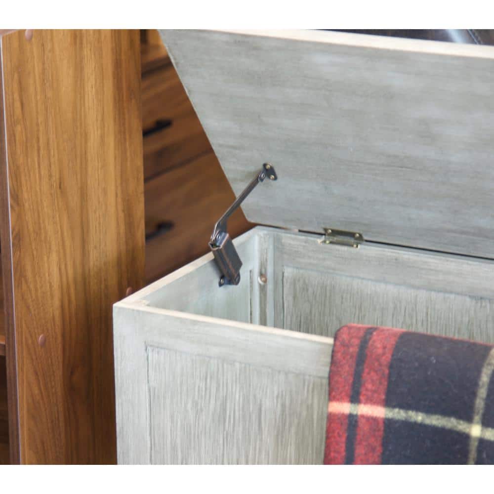 Brushed Gray Bamboo Storage Chest Bench with Safety Hinge