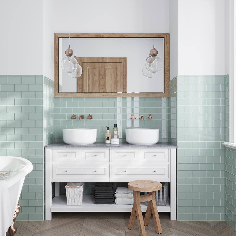 Cadet Blue 3x6 Glossy Glass Subway Tile for Walls