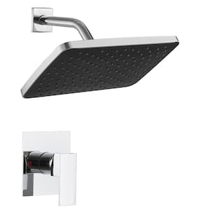 Single Handle 1-Spray Square Shower Faucet Set 2.5 GPM with High Pressure Shower Head in Polished Chrome(Valve Included)