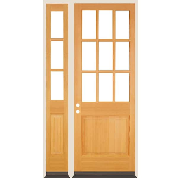 Krosswood Doors 50 in. x 96 in. Farmhouse 9-Lite Clear Glass Right-Hand Clear Stain Hemlock Wood Prehung Front Door w/ LSL