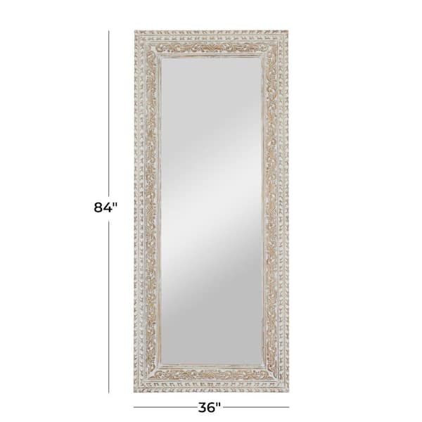 84 in. x 36 in. Intricately Carved Rectangle Framed White Floral Wall Mirror