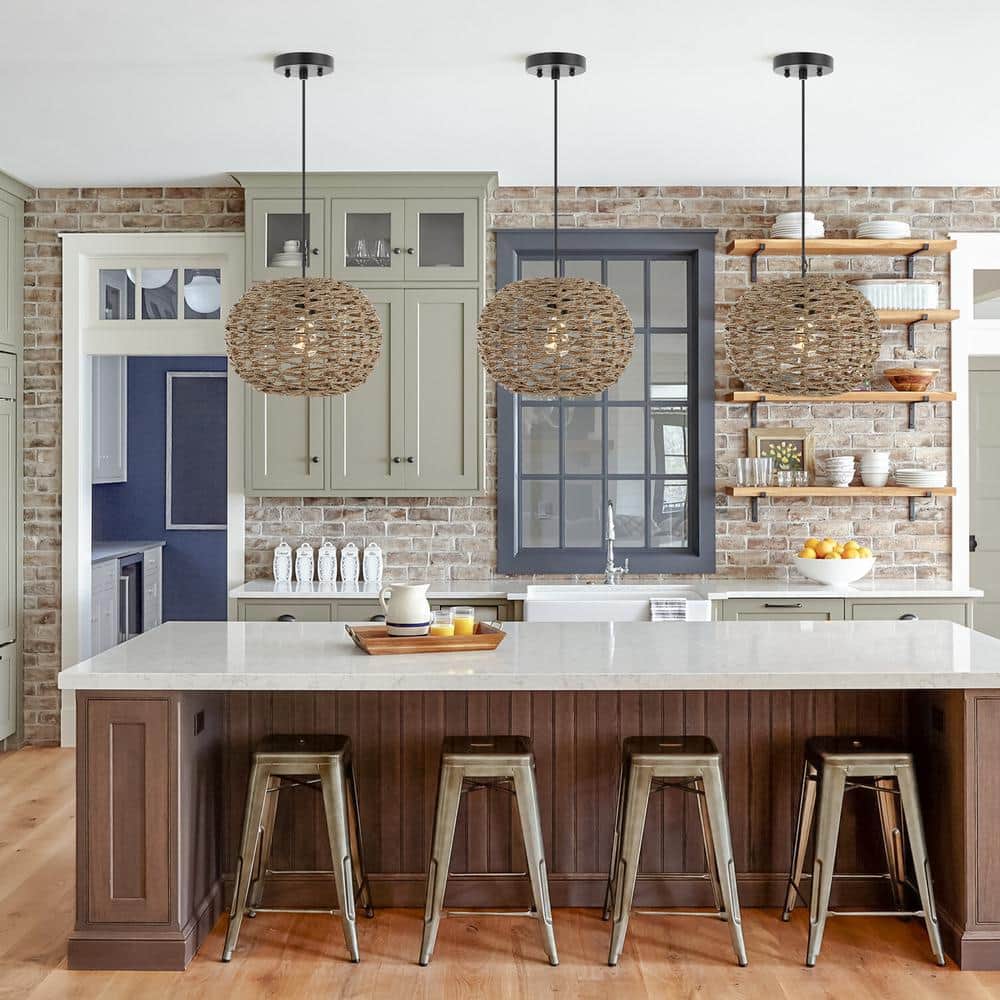 Isla Farmhouse 14" Brown Rattan LED Pendant with Adjustable Cord