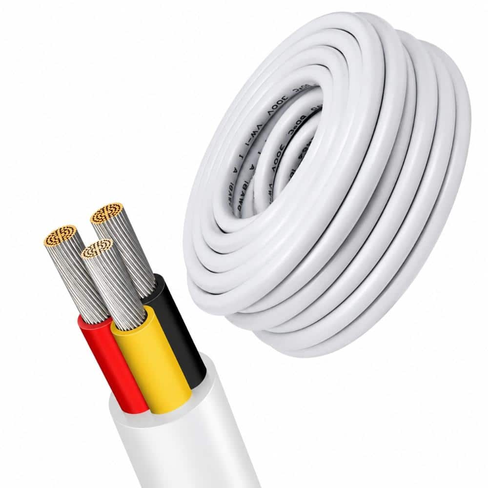 22 Gauge 3 Conductor Electrical Wire 100ft Low Voltage 22/3 Tinned Copper Stranded Cable for Outdoor Landscape