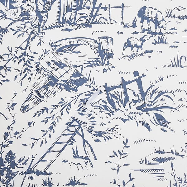 Cotton Canvas Toile de Jouy in Powder Blue