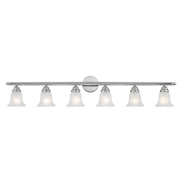 Livex Lighting Esterbrook 48 in. 6-Light Polished Chrome Vanity Light with White Alabaster Glass
