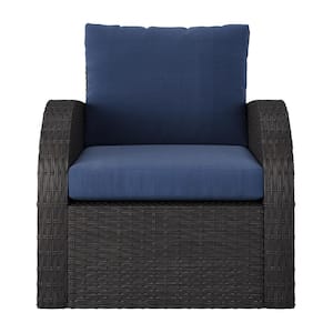 Brisbane Resin Wicker Outdoor Lounge Chair with Blue Cushions