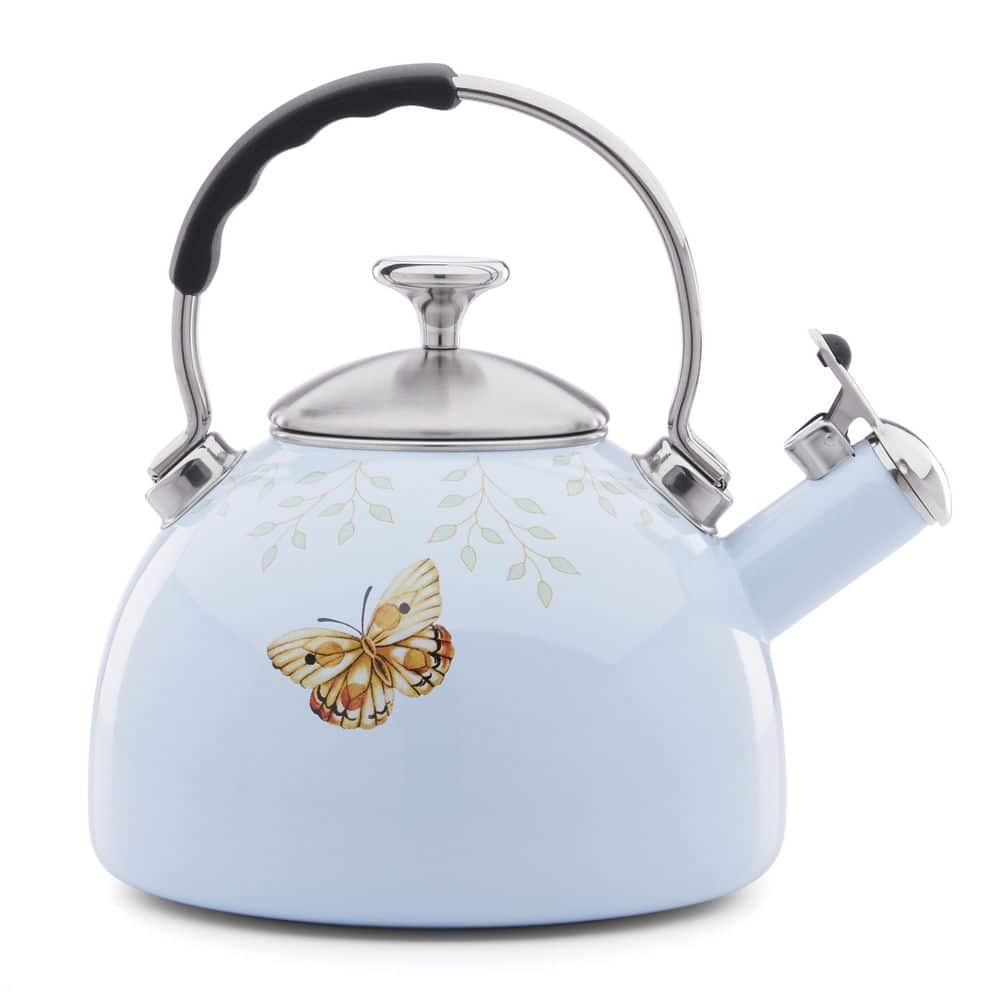 Butterfly Meadow Blue Enamel Whistling Tea Kettle
