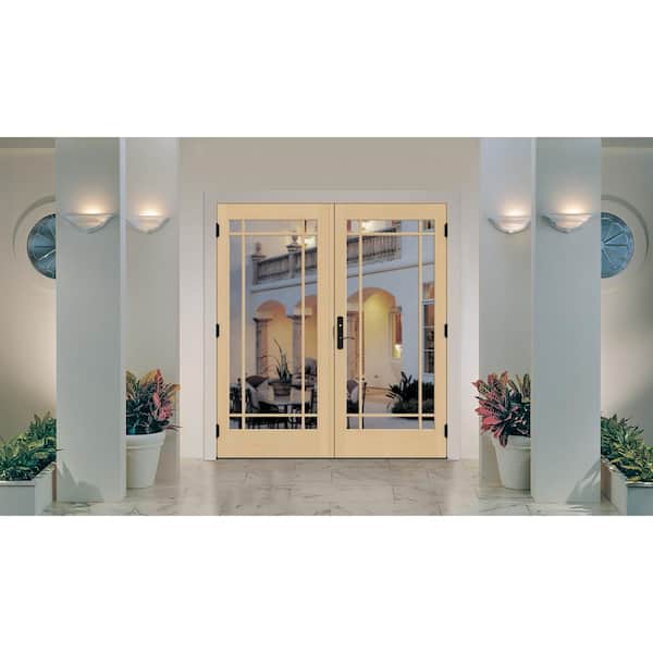 72 in. x 80 in. W-5500 Contemporary Bronze Clad Wood Left-Hand 9 Lite French Patio Door w/Unfinished Interior