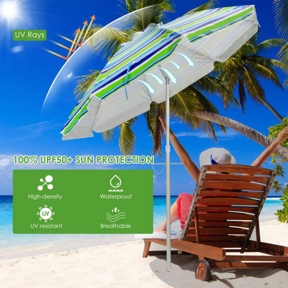 Green 6.5 ft Beach Umbrella with Sun Shade and Carry Bag