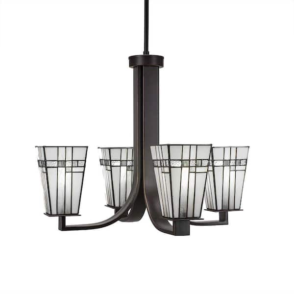 Unbranded Aspen 4-Light Dark Granite Chandelier, Square Chandelier with 5 in. Square Art Glass Glass Shades, No bulbs included