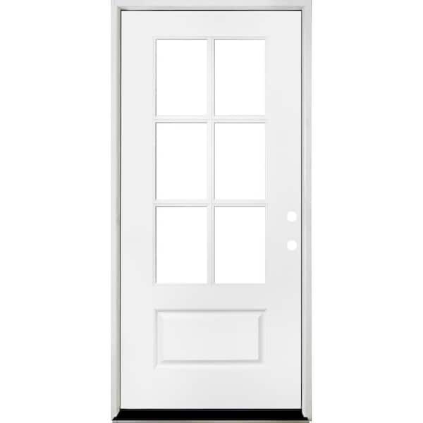 32 in. x 80 in. Legacy Series 6 Lite 3/4 Lite Clear Glass Left Hand Inswing White Primed Fiberglass Prehung Front Door
