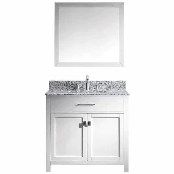 Virtu USA Caroline Madison 36 in. W x 22 in. D Bath Vanity in White with Granite White Vanity Top and Round Sink with Mirror
