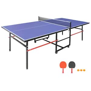 8 ft. Mid-Size Foldable Table Tennis Table Set with Net, 2 Table Tennis Paddles and 3 Balls