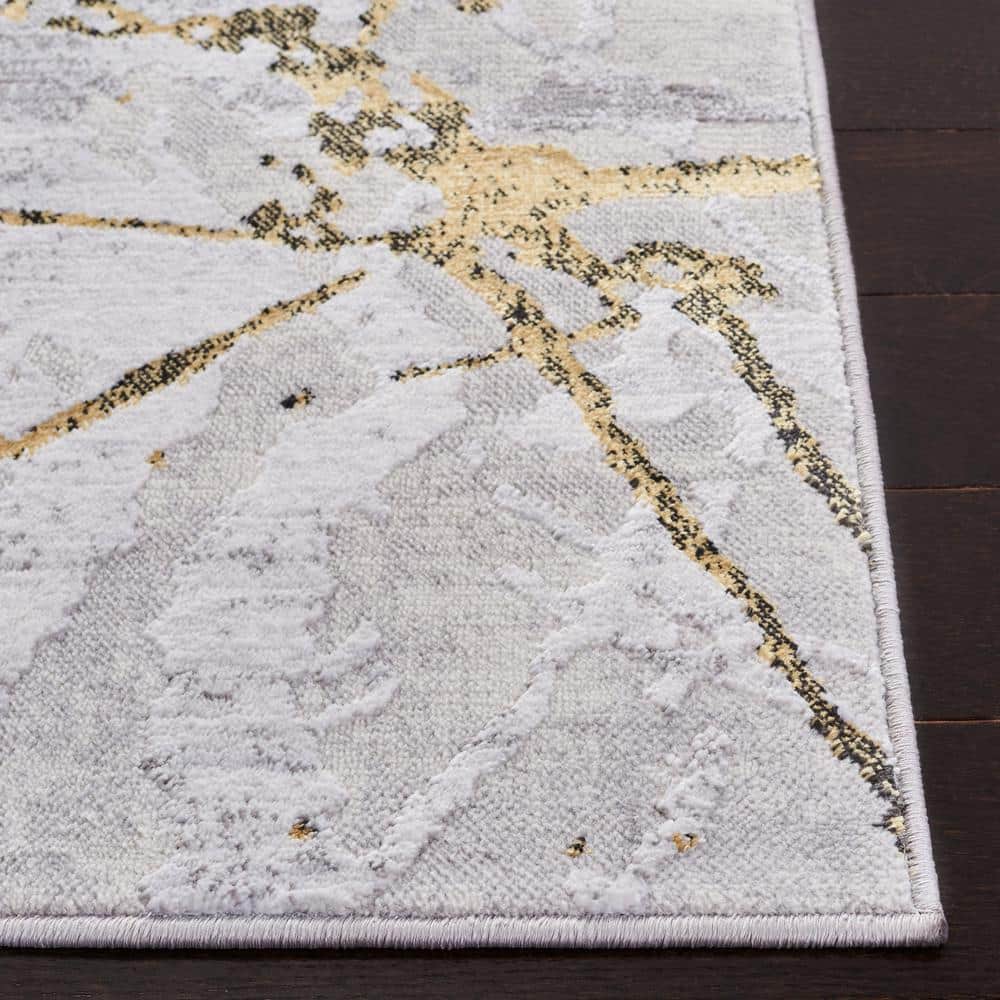 Handmade Abstract Gray and Gold Synthetic Area Rug - 10' Square