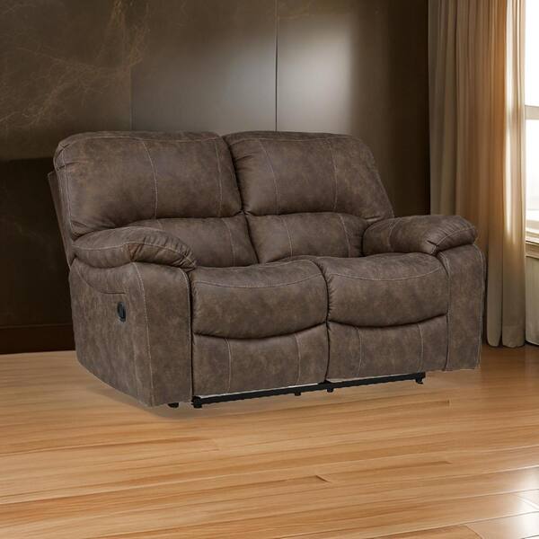 Benjara 42 in. Pillow Top Arm Faux Leather Rectangle Loveseat Recliner Sofa in Brown