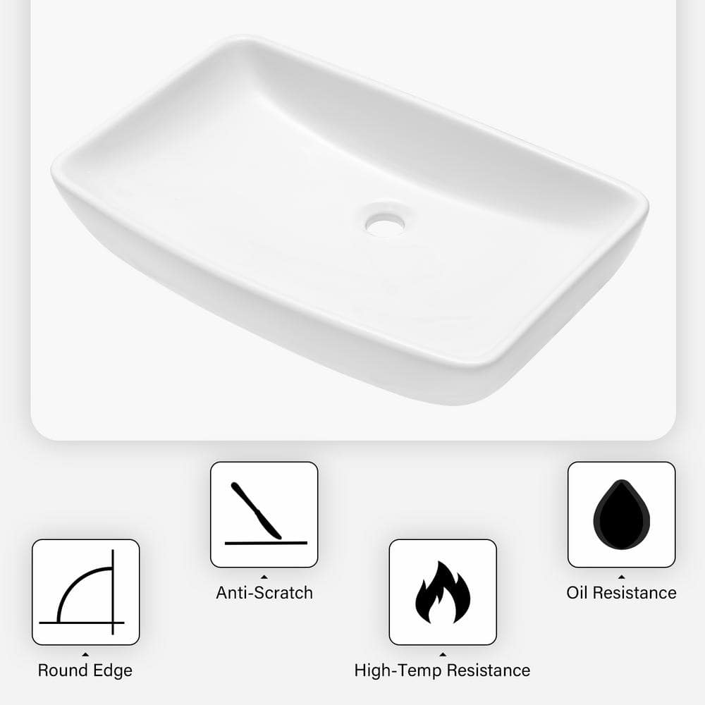 24" x 15" White Ceramic Rectangular Bathroom Vessel Sink
