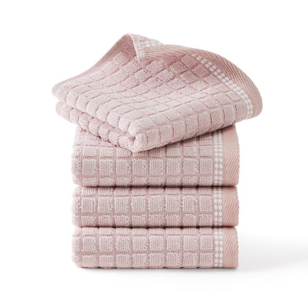 Windowpane Textured Cotton 13 in. x 13 in. Blush Washcloth Set 4-Pack